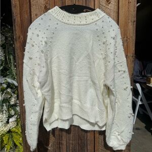 Sincerely Jules Cream Pearl-Embellished Sweater
